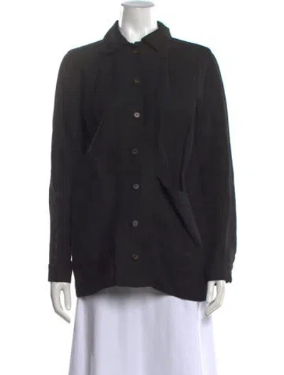 Pre-owned Sézane Linen Long Sleeve Button-up Top In Black