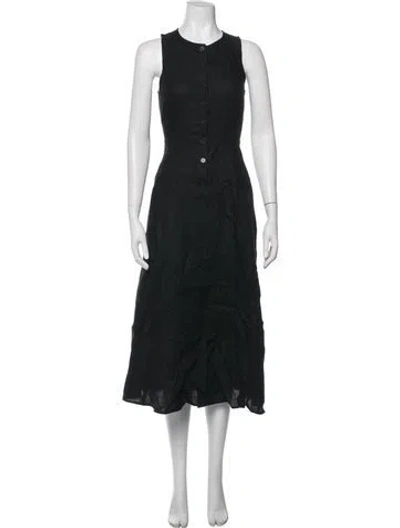 Pre-owned Sézane Linen Midi Length Dress In Black