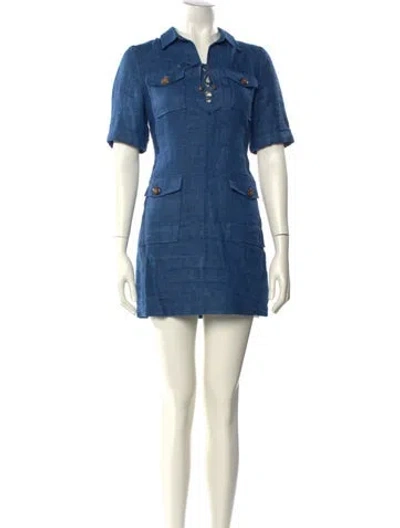 Pre-owned Sézane Linen Mini Dress In Blue