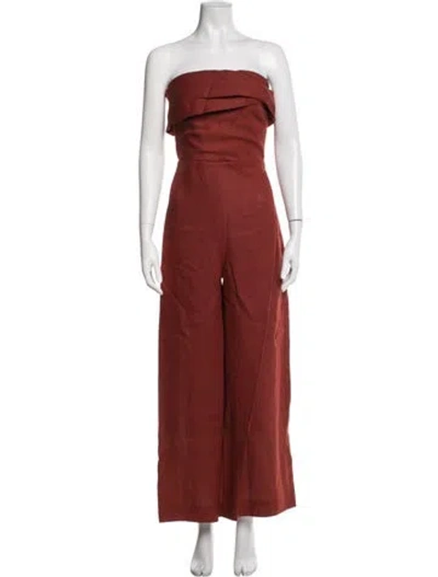 Pre-owned Sézane Linen Off-the-shoulder Jumpsuit In Orange