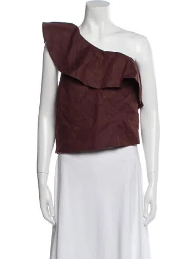 Pre-owned Sézane Linen One-shoulder Crop Top In Burgundy