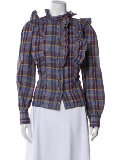 Pre-owned Sézane Linen Plaid Print Blouse W/ Tags In Multi