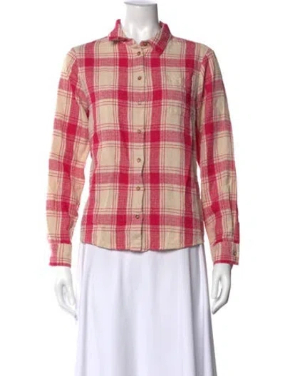 Pre-owned Sézane Linen Plaid Print Button-up Top In Pink