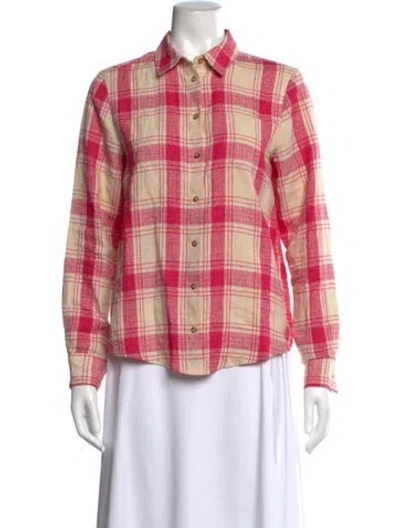 Pre-owned Sézane Linen Plaid Print Button-up Top In Pink