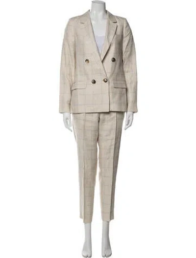Pre-owned Sézane Linen Plaid Print Pantsuit In Neutrals