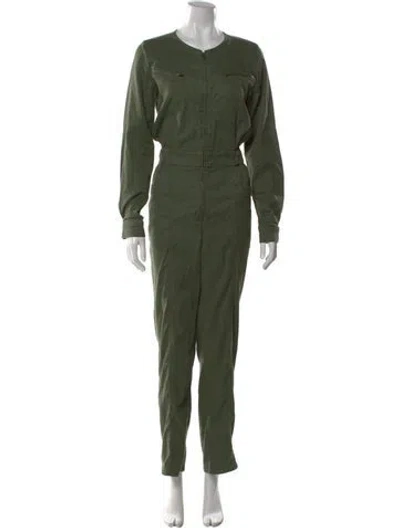 Pre-owned Sézane Linen Plunge Neckline Jumpsuit In Green