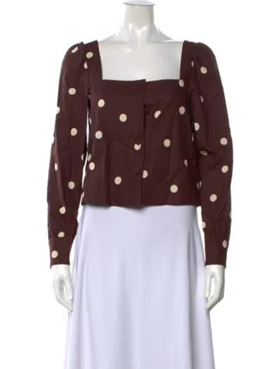 Pre-owned Sézane Linen Polka Dot Print Blouse W/ Tags In Brown
