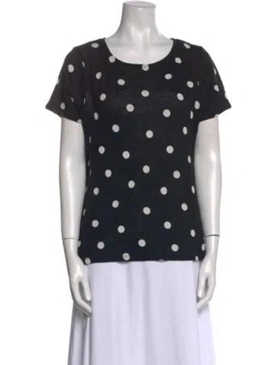 Pre-owned Sézane Linen Polka Dot Print T-shirt In Black