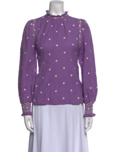 Pre-owned Sézane Linen Printed Blouse In Purple