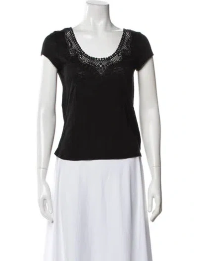 Pre-owned Sézane Linen Scoop Neck T-shirt In Black