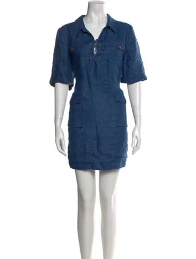 Pre-owned Sézane Linen Short Sleeve Blouse In Blue