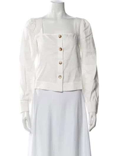 Pre-owned Sézane Linen Square Neckline Button-up Top In Blue