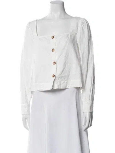 Pre-owned Sézane Linen Square Neckline Button-up Top In White