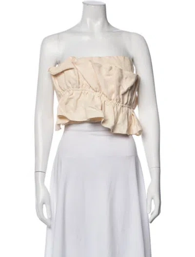 Pre-owned Sézane Linen Strapless Crop Top W/ Tags In Neutral