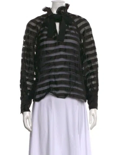Pre-owned Sézane Linen Striped Blouse In Black