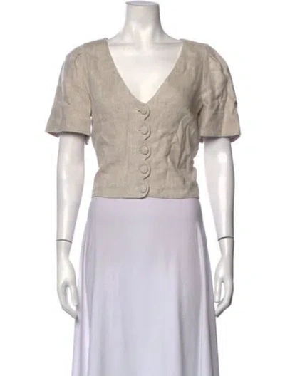 Pre-owned Sézane Linen V-neck Blouse In White