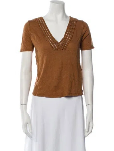 Pre-owned Sézane Linen V-neck T-shirt In Brown