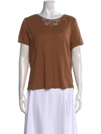 Pre-owned Sézane Linen V-neck T-shirt In Brown
