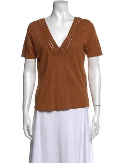 Pre-owned Sézane Linen V-neck T-shirt In Brown