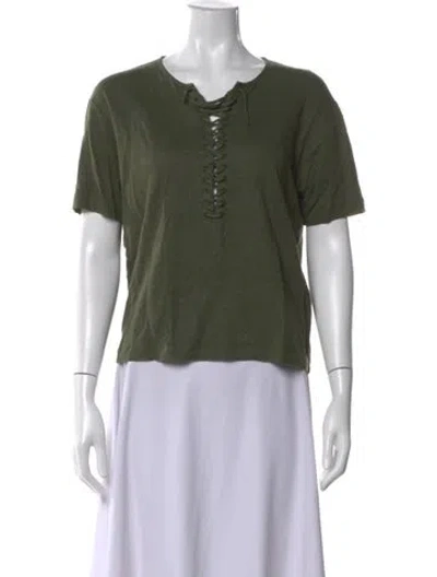 Pre-owned Sézane Linen V-neck T-shirt In Green