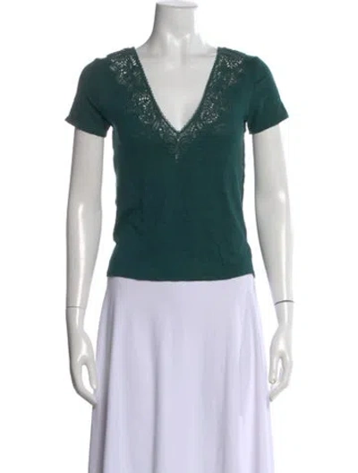 Pre-owned Sézane Linen V-neck T-shirt In Green