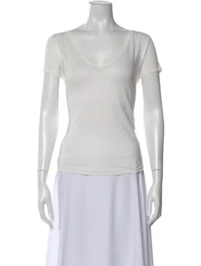 Pre-owned Sézane Linen V-neck T-shirt In White