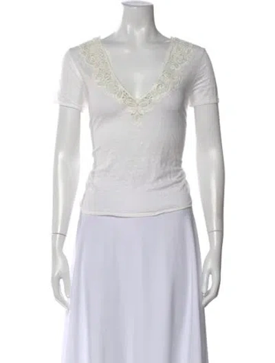 Pre-owned Sézane Linen V-neck T-shirt In White