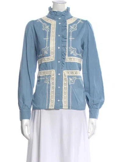 Pre-owned Sézane Long Sleeve Blouse In Blue