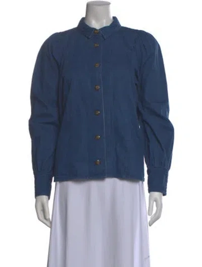 Pre-owned Sézane Long Sleeve Blouse In Blue