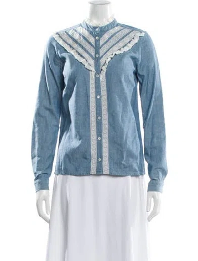 Pre-owned Sézane Long Sleeve Blouse In Blue