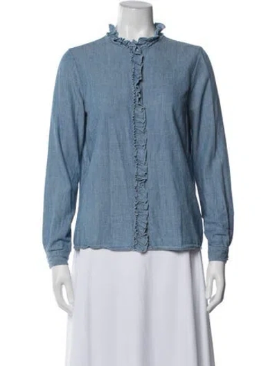 Pre-owned Sézane Long Sleeve Blouse In Blue