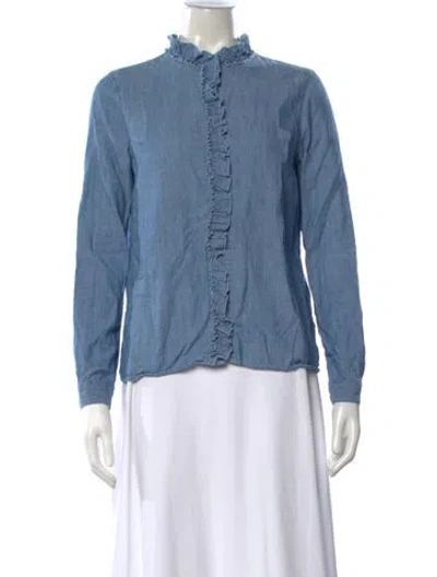 Pre-owned Sézane Long Sleeve Blouse In Blue