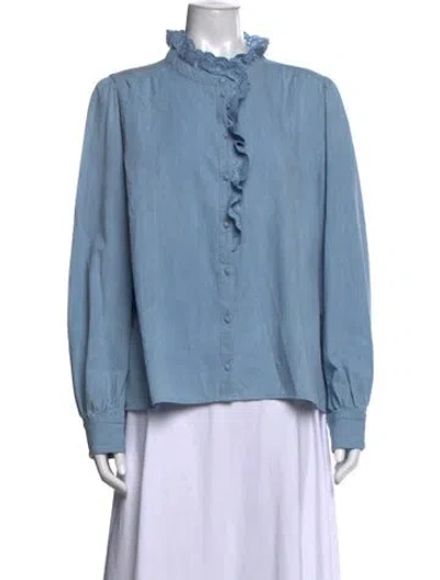 Pre-owned Sézane Long Sleeve Blouse In Blue