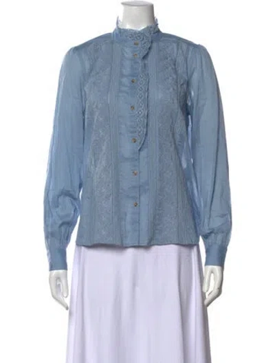 Pre-owned Sézane Long Sleeve Blouse In Blue