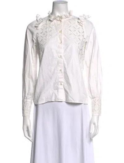Pre-owned Sézane Long Sleeve Blouse In White