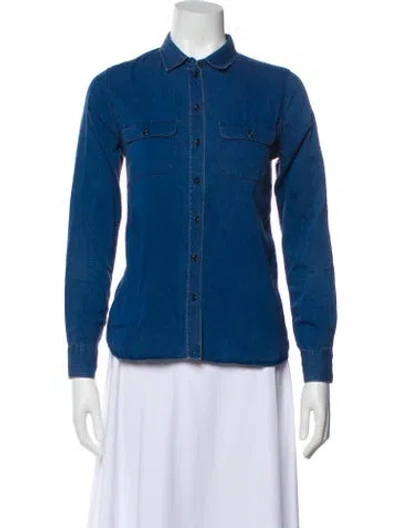 Pre-owned Sézane Long Sleeve Button-up Top In Blue