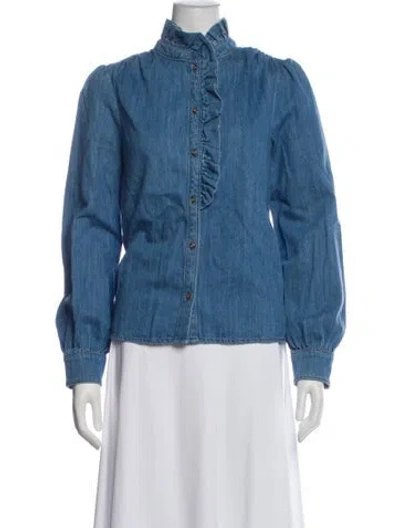 Pre-owned Sézane Long Sleeve Button-up Top In Blue