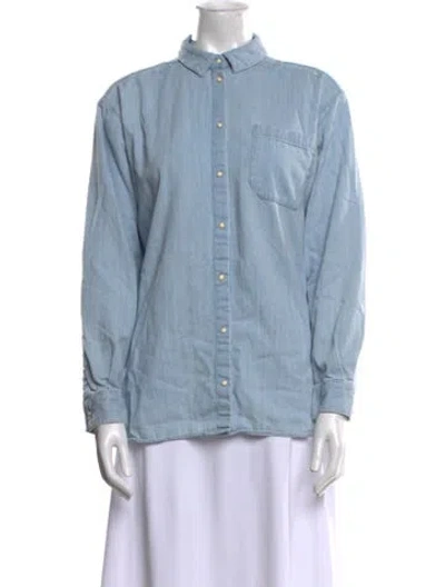 Pre-owned Sézane Long Sleeve Button-up Top In Blue