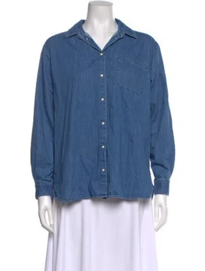 Pre-owned Sézane Long Sleeve Button-up Top In Blue