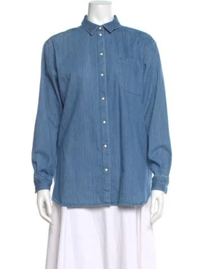 Pre-owned Sézane Long Sleeve Button-up Top In Blue