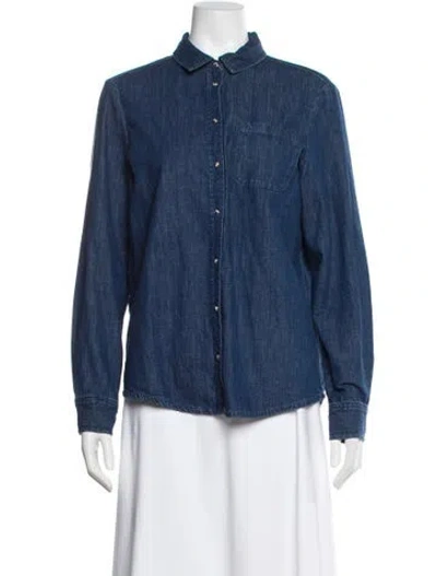 Pre-owned Sézane Long Sleeve Button-up Top In Blue