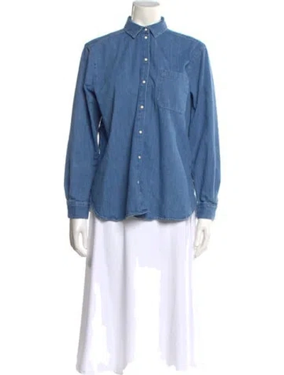 Pre-owned Sézane Long Sleeve Button-up Top In Blue