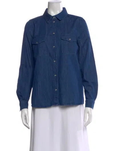 Pre-owned Sézane Long Sleeve Button-up Top In Blue