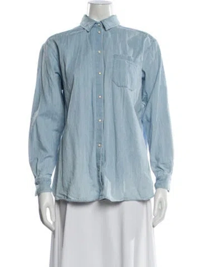 Pre-owned Sézane Long Sleeve Button-up Top In Blue