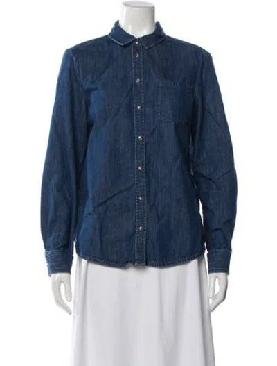 Pre-owned Sézane Long Sleeve Button-up Top In Blue