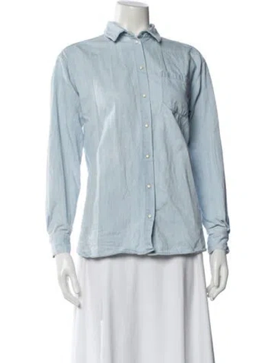 Pre-owned Sézane Long Sleeve Button-up Top In Blue