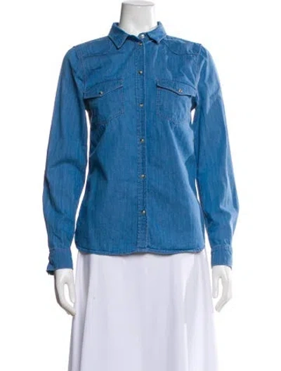 Pre-owned Sézane Long Sleeve Button-up Top In Blue