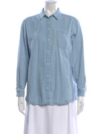 Pre-owned Sézane Long Sleeve Button-up Top In Blue