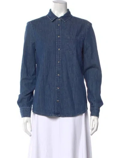 Pre-owned Sézane Long Sleeve Button-up Top In Blue