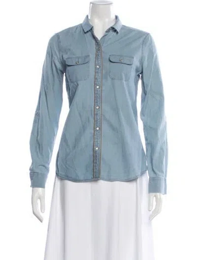 Pre-owned Sézane Long Sleeve Button-up Top In Blue